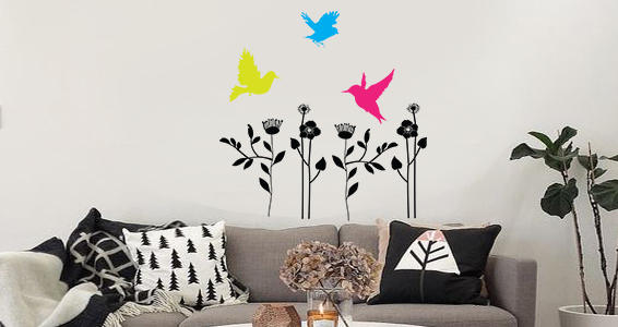 sticker fleurs et oiseaux