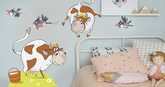 sticker vaches et oiseaux