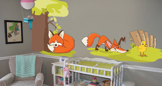 sticker renard et poussin