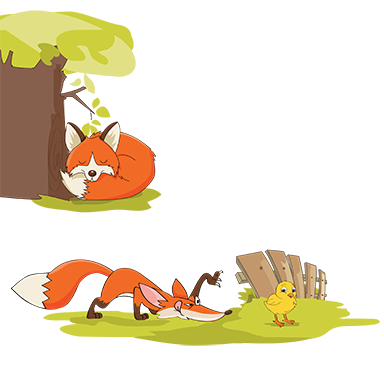 sticker renard et poussin