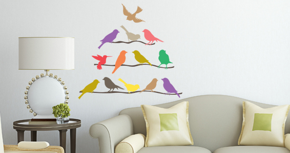 sticker oiseaux en couleurs sur branches