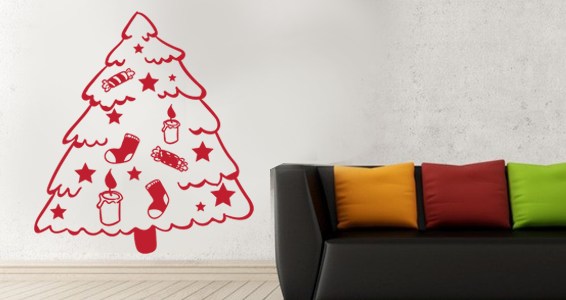 sticker sapin et accessoires rouges