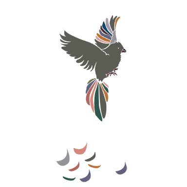 sticker oiseau coloré avec plumes