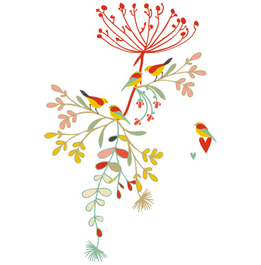 sticker Oiseaux colors sur une branche