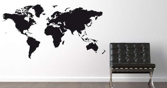 Sticker Mural Déco Map Monde 50cm Noir pas cher 