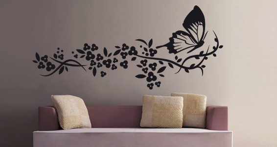 Sticker papillon mural jaune