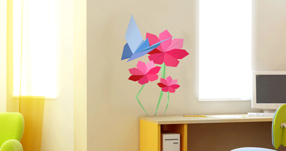 sticker papillons et fleurs origami