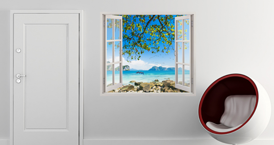 Stickers muraux : Trompe l\'oeil île exotique - Sticker décoration ... Stickers muraux : Trompe l\'oeil île exotique - Sticker décoration ...